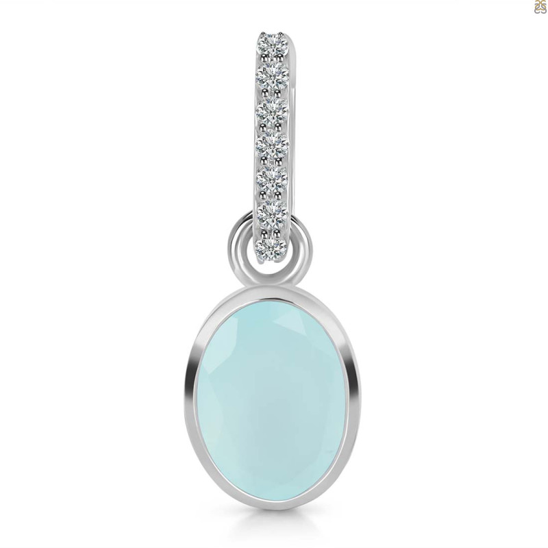 Blue Chalcedony & White Topaz Pendant BLX-RDP-792-CZ-LOOP.