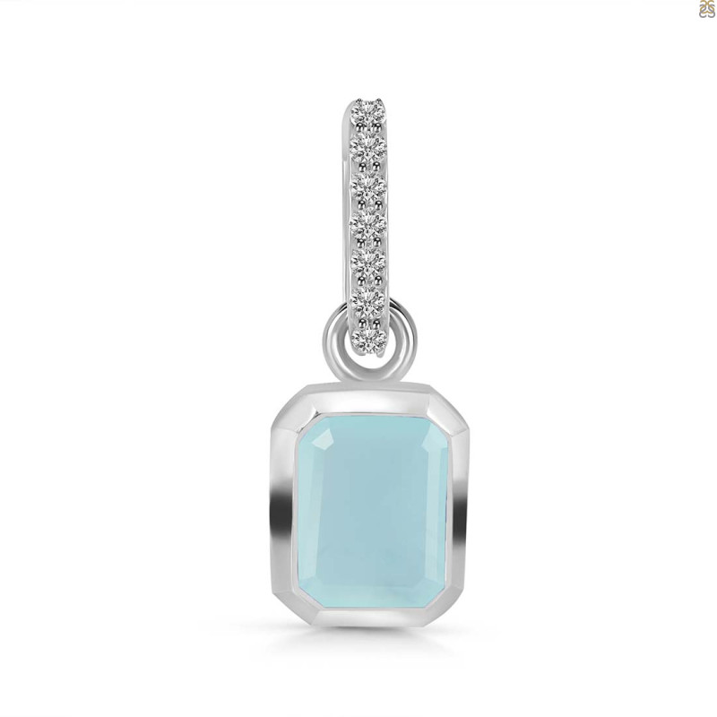 Blue Chalcedony & White Topaz Pendant BLX-RDP-955-CZ-LOOP.