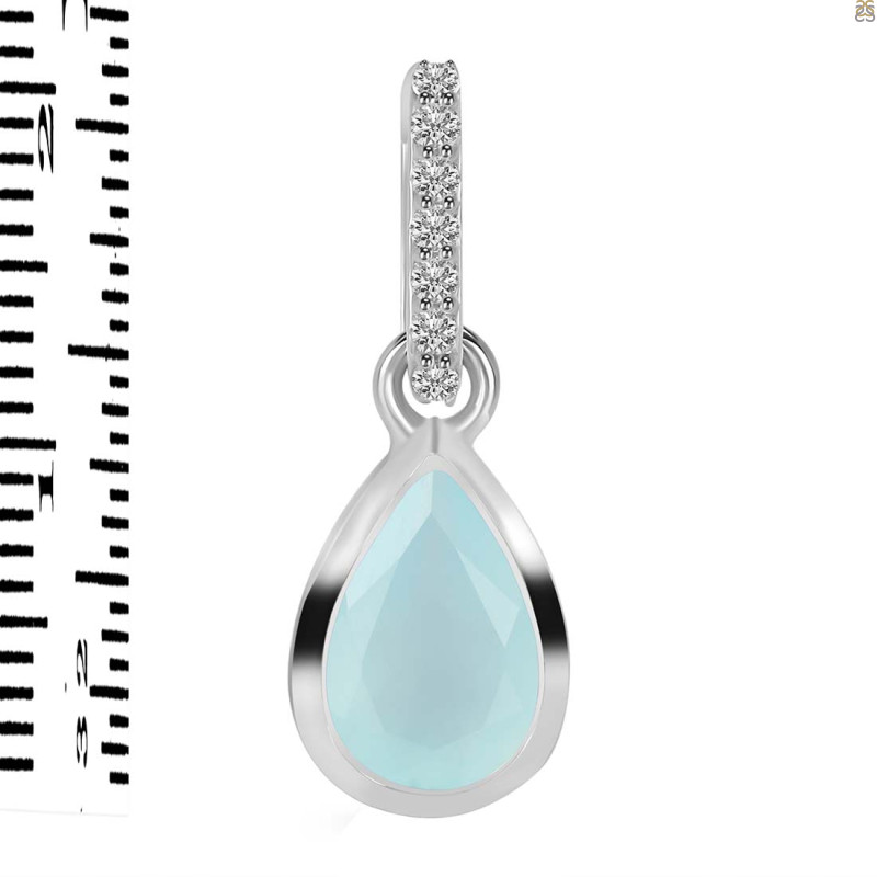 Blue Chalcedony & White Topaz Pendant BLX-RDP-956-CZ-LOOP.