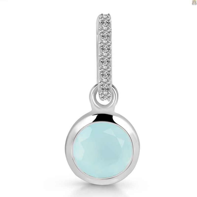 Blue Chalcedony & White Topaz Pendant BLX-RDP-959-CZ-LOOP.