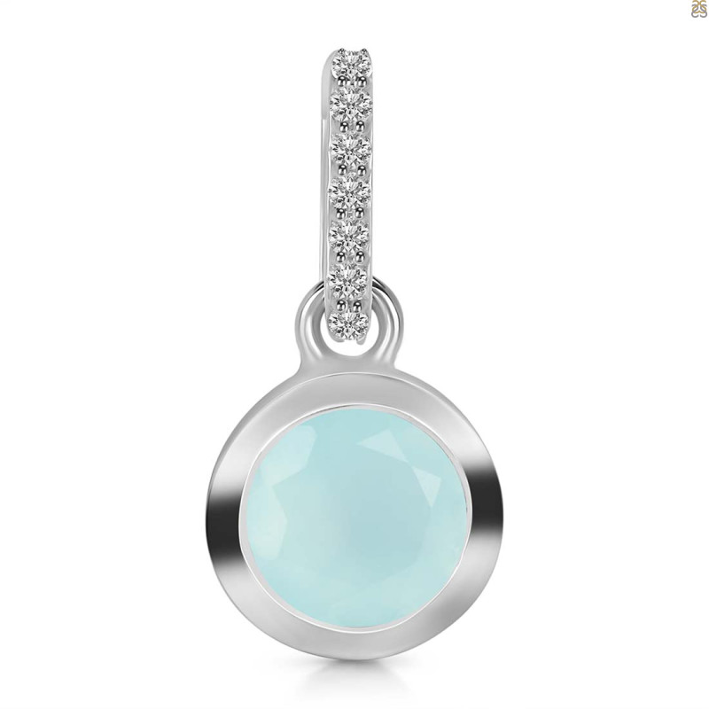 Blue Chalcedony & White Topaz Pendant BLX-RDP-960-CZ-LOOP.