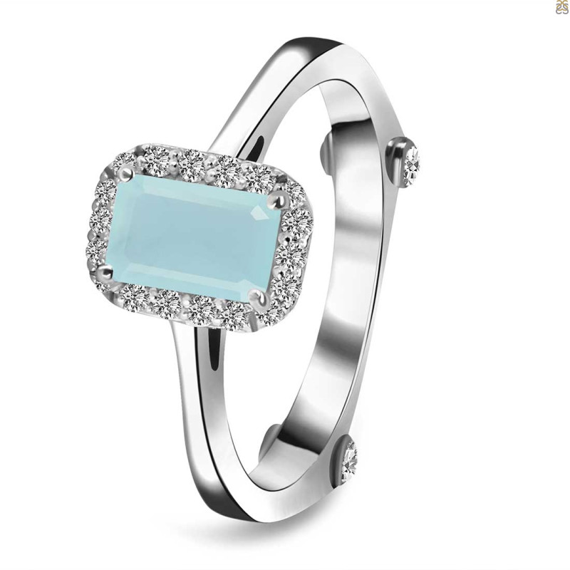 Blue Chalcedony & White Topaz Ring
