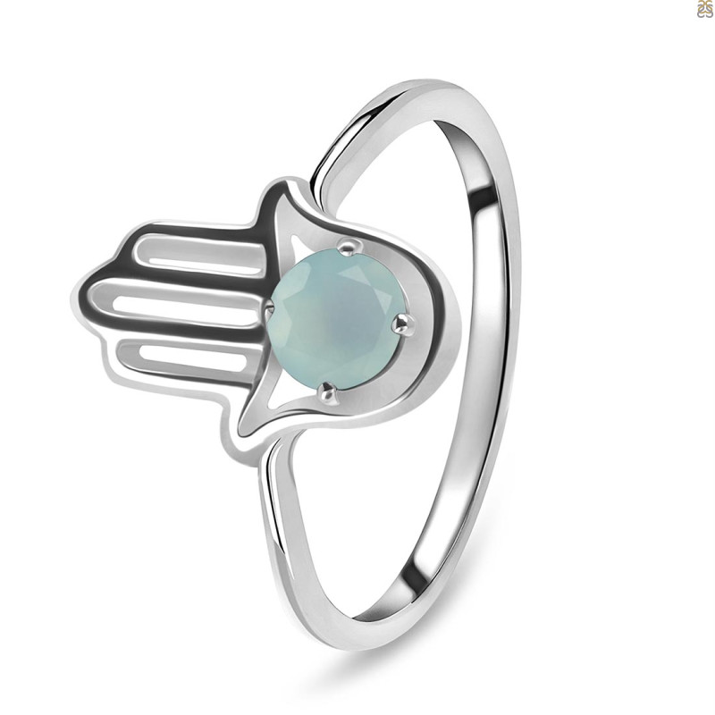 Blue Chalcedony Hamsa Hand Ring