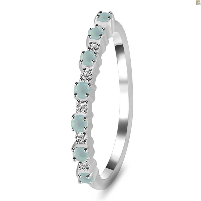 Blue Chalcedony & White Topaz Ring