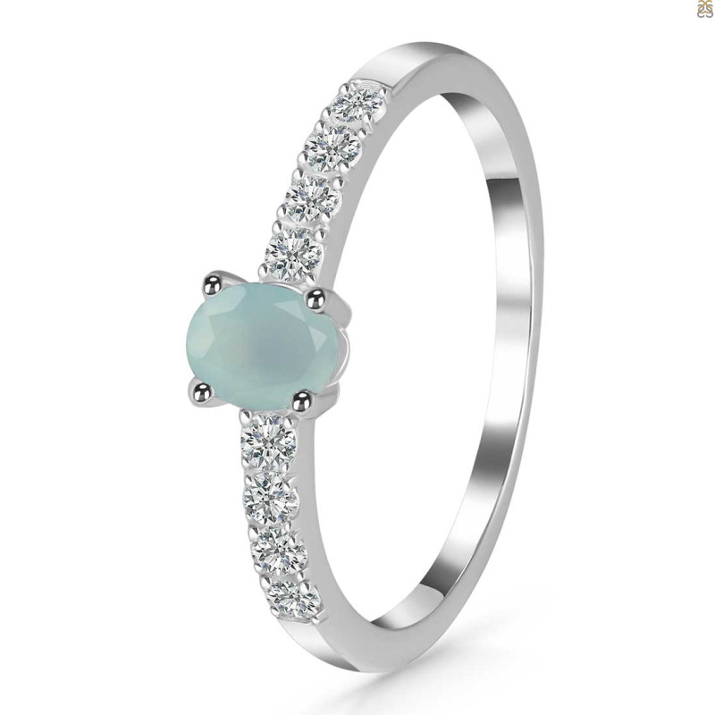 Blue Chalcedony & White Topaz Ring