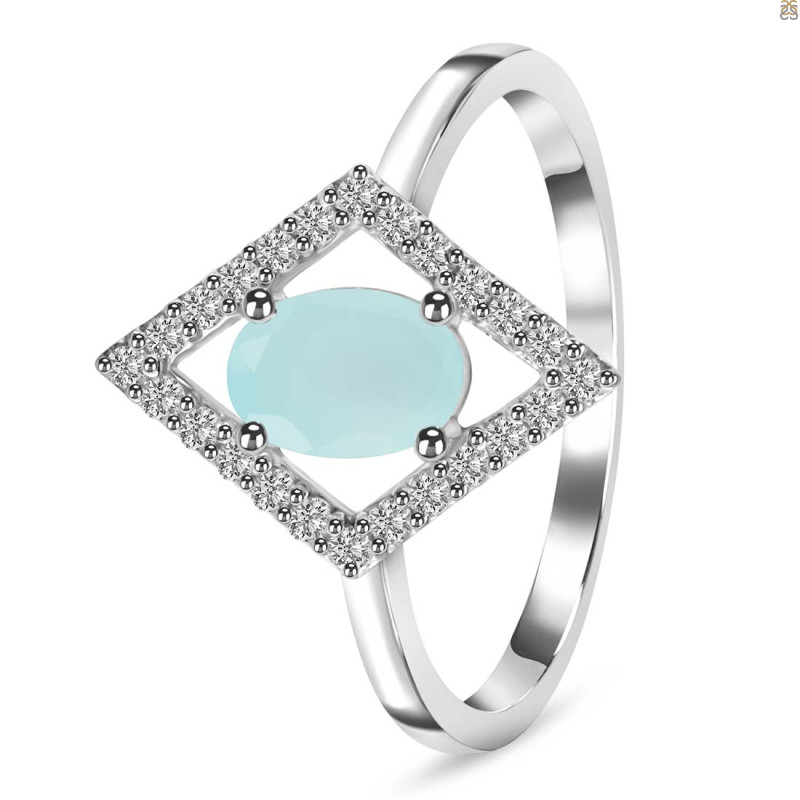 Blue Chalcedony & White Topaz Ring