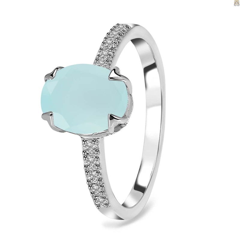 Blue Chalcedony & White Topaz Ring