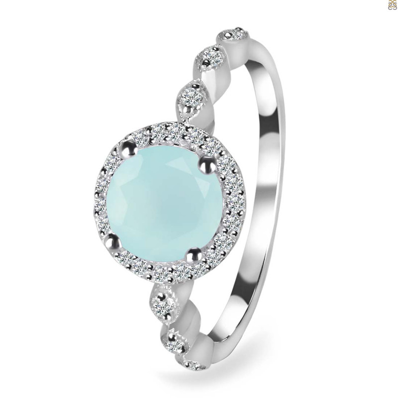 Blue Chalcedony & White Topaz Ring
