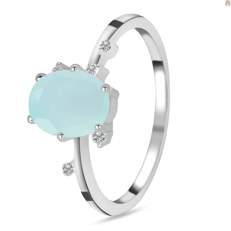 Blue Chalcedony & White Topaz Ring