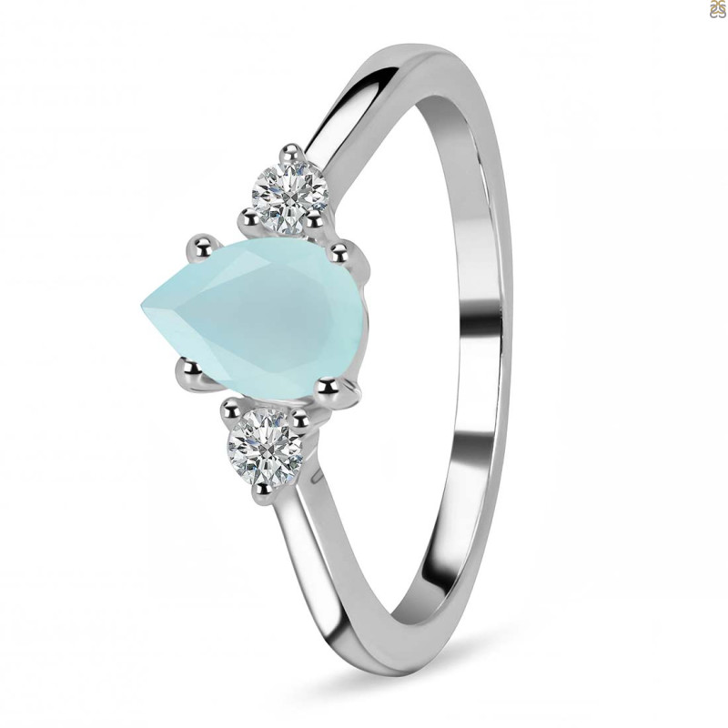 Blue Chalcedony & White Topaz Ring