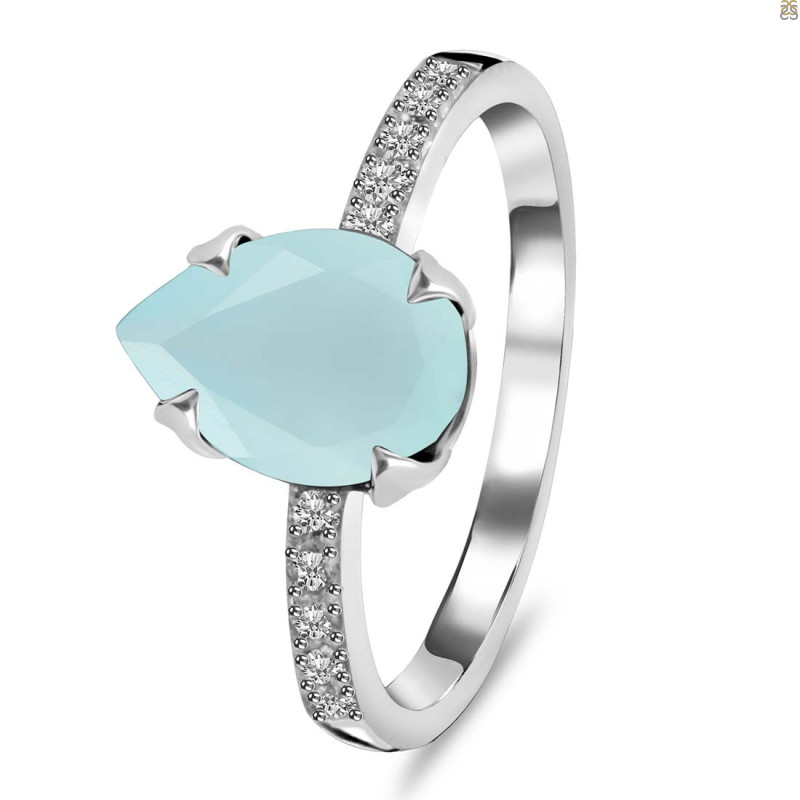 Blue Chalcedony & White Topaz Ring