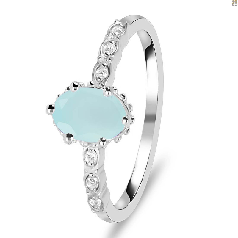 Blue Chalcedony & White Topaz Ring