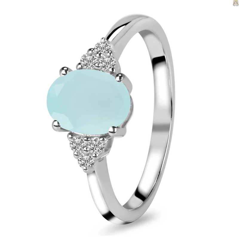 Blue Chalcedony & White Topaz Ring