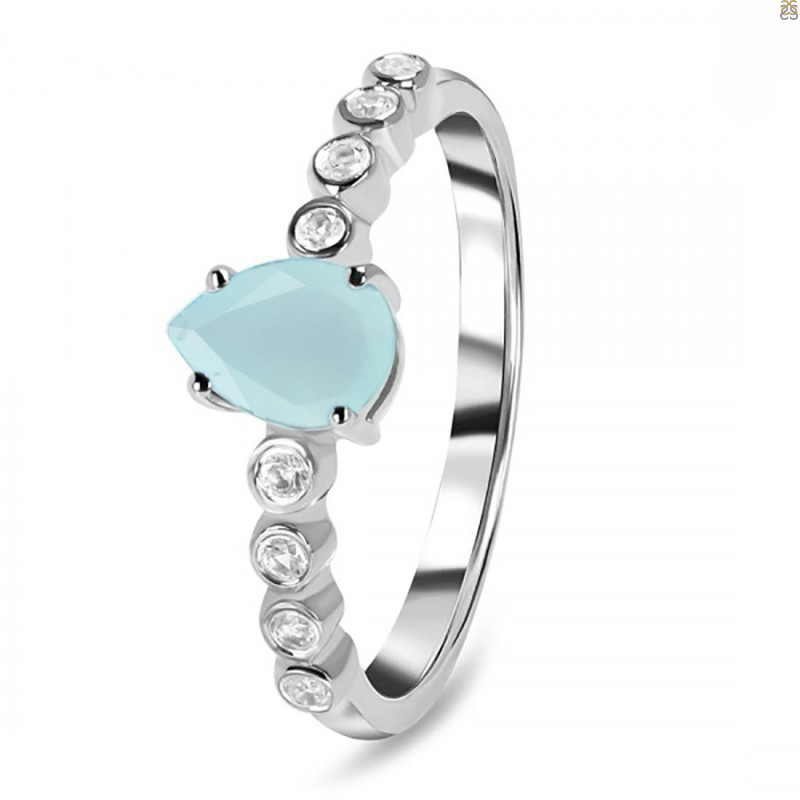 Blue Chalcedony & White Topaz Ring