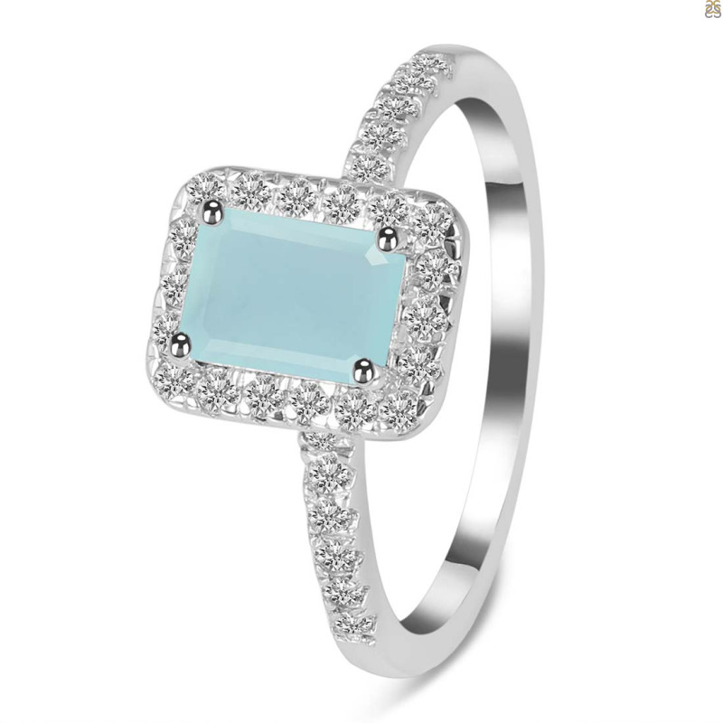 Blue Chalcedony & White Topaz Ring