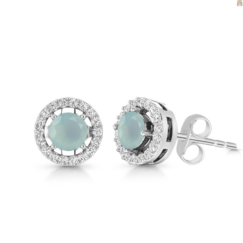 Blue Chalcedony & White Topaz Stud Earring