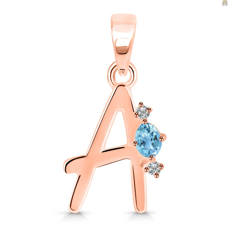 Blue Topaz & White Topaz Alphabet A Pendant BTZ-RDA-1.