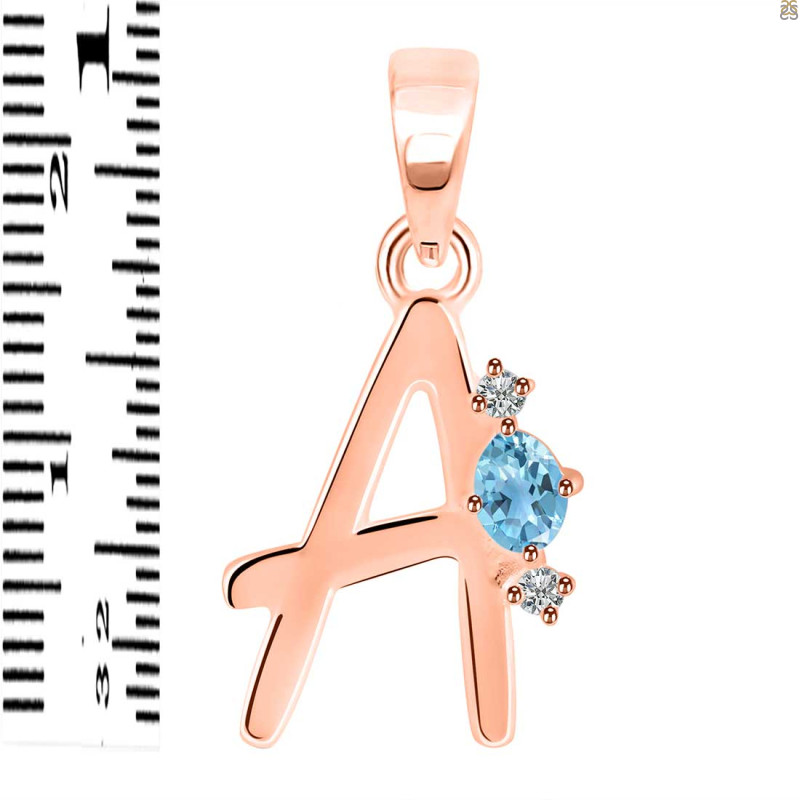 Blue Topaz & White Topaz Alphabet A Pendant BTZ-RDA-1.