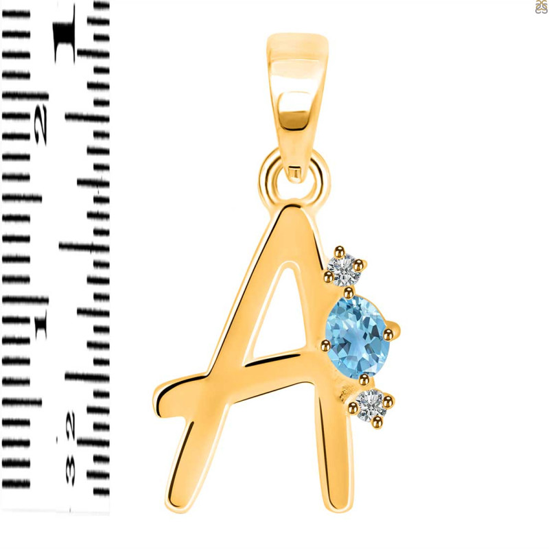 Blue Topaz & White Topaz Alphabet A Pendant BTZ-RDA-1.