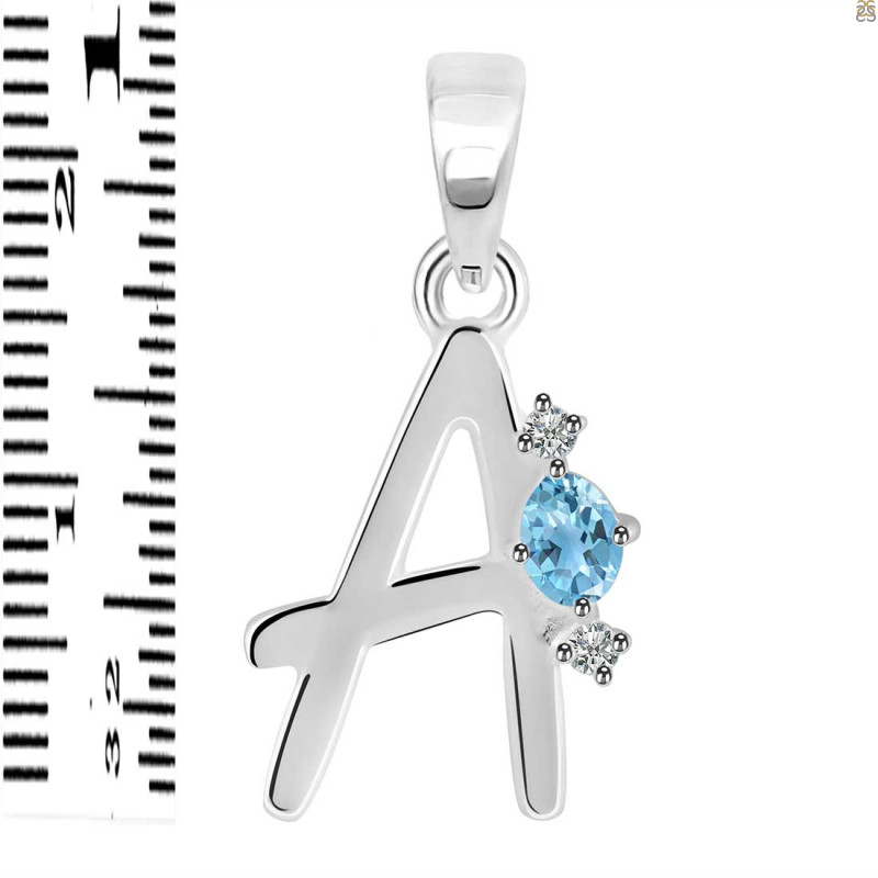 Blue Topaz & White Topaz Alphabet A Pendant BTZ-RDA-1.