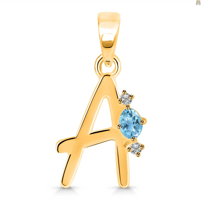 Blue Topaz & White Topaz Alphabet A Pendant BTZ-RDA-1.