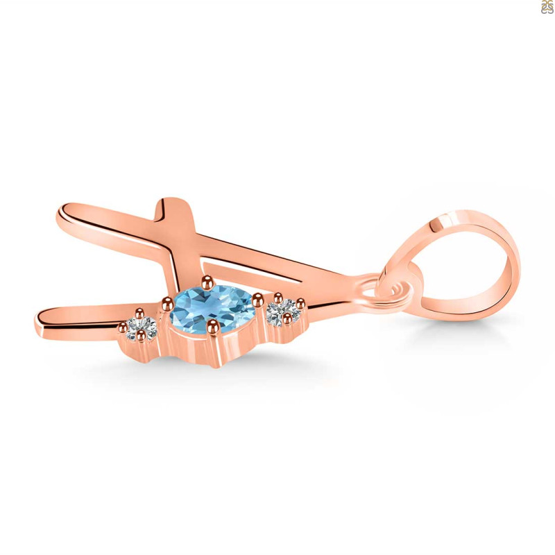 Blue Topaz & White Topaz Alphabet A Pendant BTZ-RDA-1.