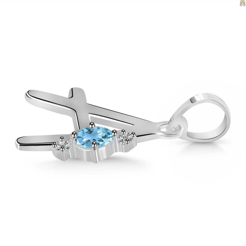 Blue Topaz & White Topaz Alphabet A Pendant