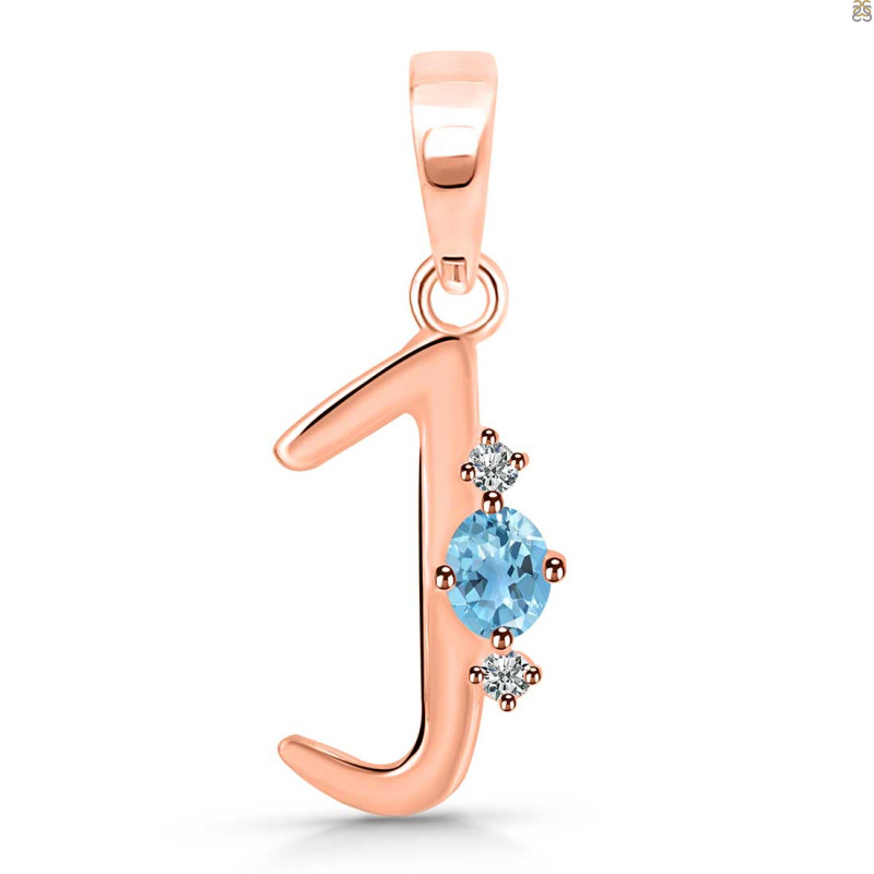 Blue Topaz & White Topaz Alphabet J Pendant BTZ-RDA-10.