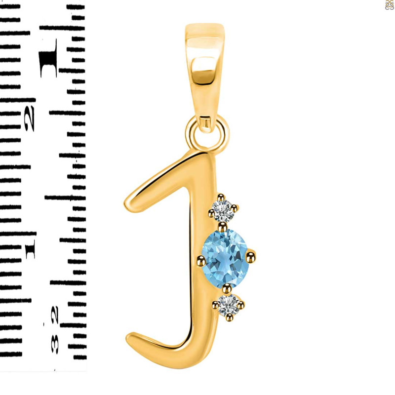 Blue Topaz & White Topaz Alphabet J Pendant BTZ-RDA-10.