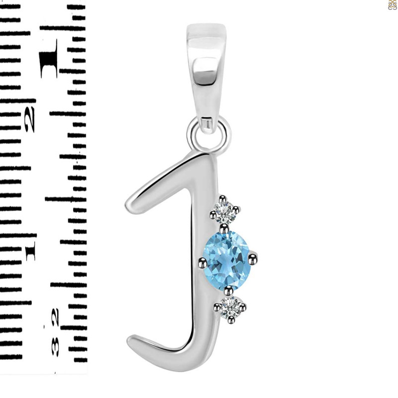 Blue Topaz & White Topaz Alphabet J Pendant BTZ-RDA-10.