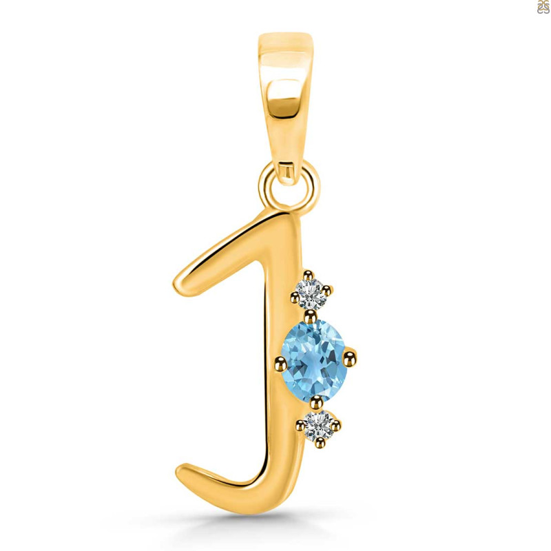 Blue Topaz & White Topaz Alphabet J Pendant BTZ-RDA-10.