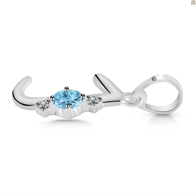 Blue Topaz & White Topaz Alphabet J Pendant
