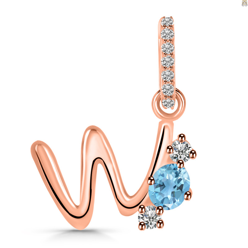 Blue Topaz & White Topaz Alphabet W Pendant BTZ-RDA-101.