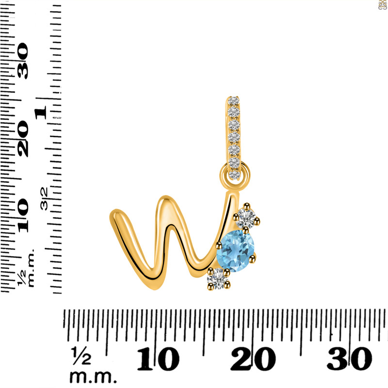 Blue Topaz & White Topaz Alphabet W Pendant BTZ-RDA-101.