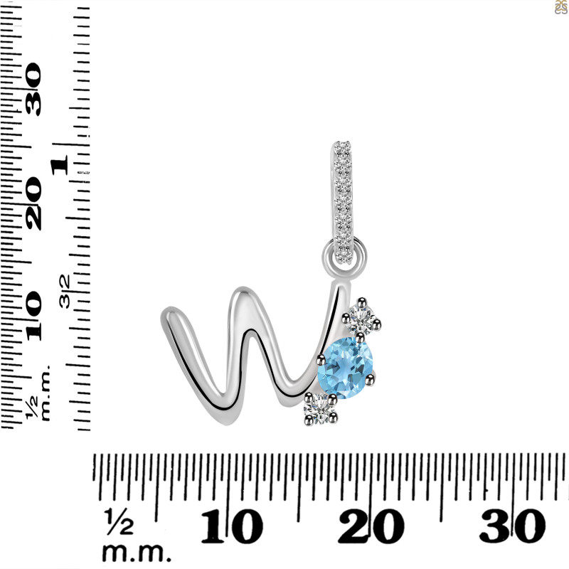 Blue Topaz & White Topaz Alphabet W Pendant BTZ-RDA-101.