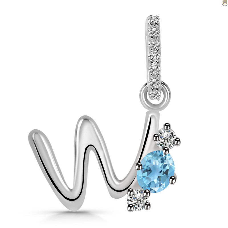 Blue Topaz & White Topaz Alphabet W Pendant BTZ-RDA-101.