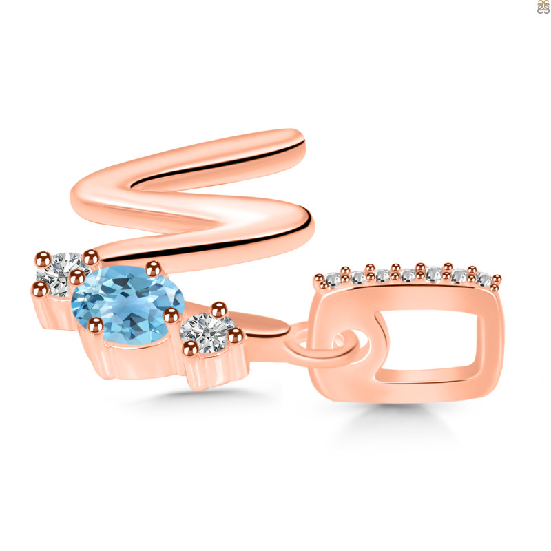 Blue Topaz & White Topaz Alphabet W Pendant BTZ-RDA-101.