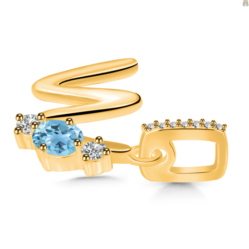 Blue Topaz & White Topaz Alphabet W Pendant BTZ-RDA-101.