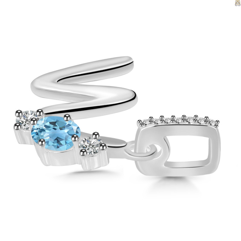 Blue Topaz & White Topaz Alphabet W Pendant BTZ-RDA-101.