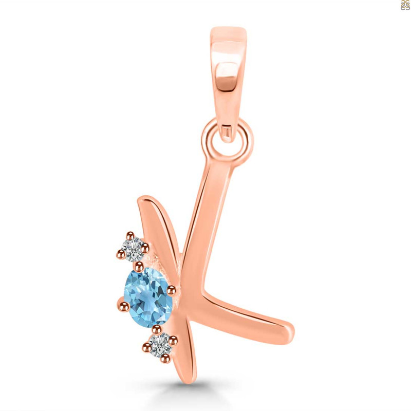 Blue Topaz & White Topaz Alphabet K Pendant BTZ-RDA-11.