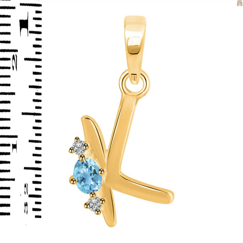 Blue Topaz & White Topaz Alphabet K Pendant BTZ-RDA-11.