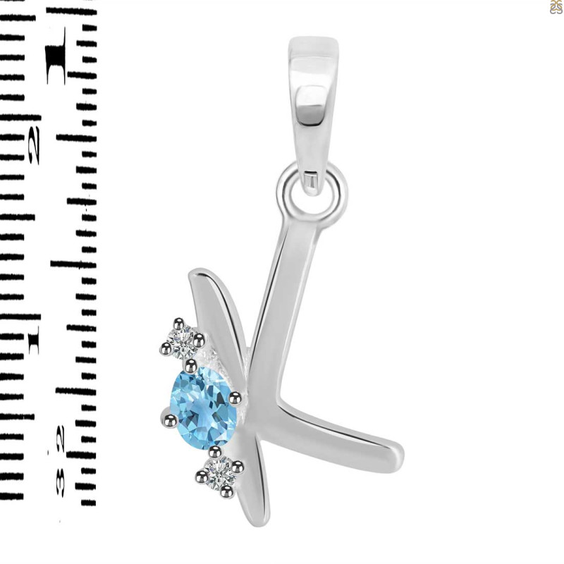 Blue Topaz & White Topaz Alphabet K Pendant BTZ-RDA-11.