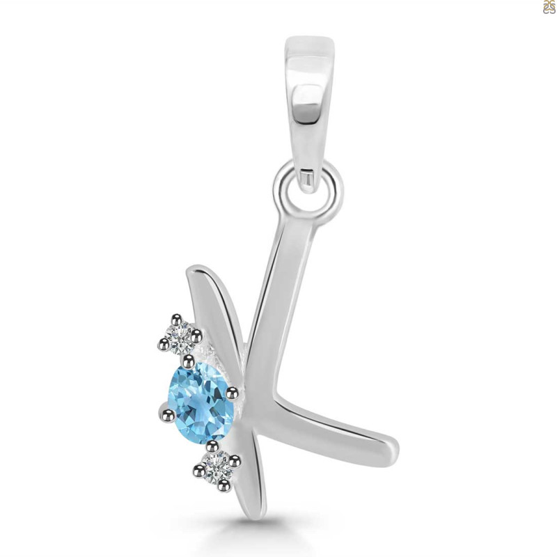 Blue Topaz & White Topaz Alphabet K Pendant BTZ-RDA-11.