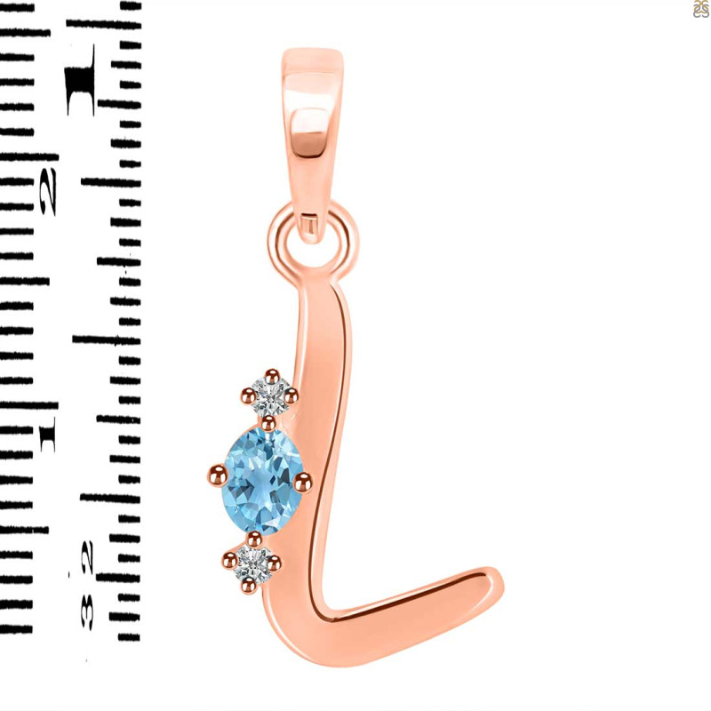 Blue Topaz & White Topaz Alphabet L Pendant BTZ-RDA-12.