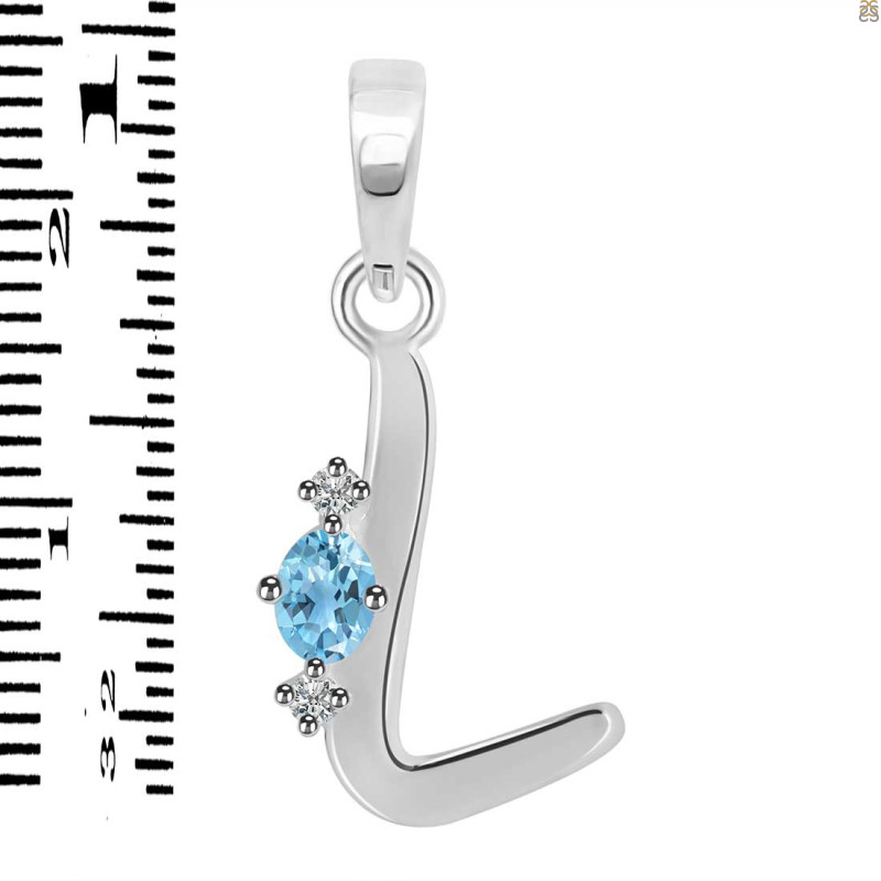 Blue Topaz & White Topaz Alphabet L Pendant BTZ-RDA-12.