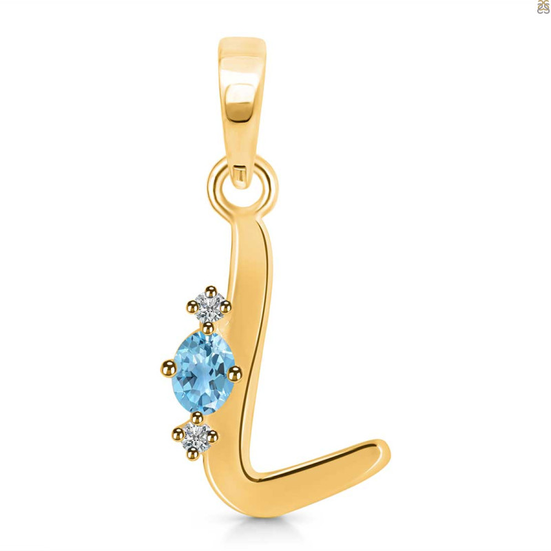 Blue Topaz & White Topaz Alphabet L Pendant BTZ-RDA-12.
