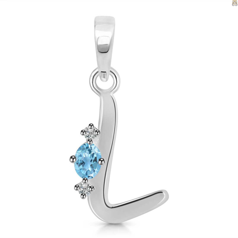 Blue Topaz & White Topaz Alphabet L Pendant BTZ-RDA-12.