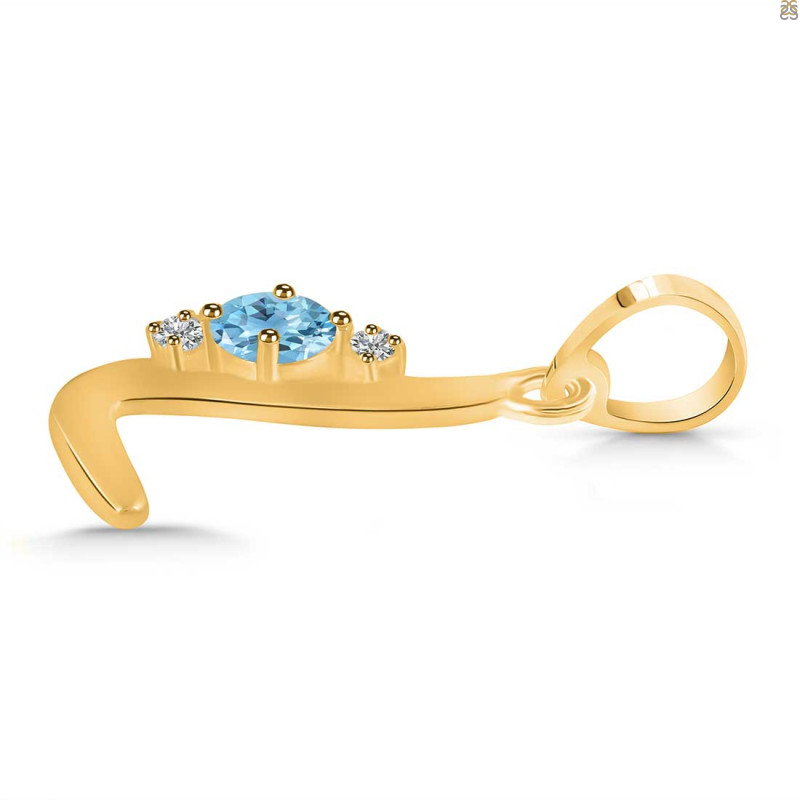 Blue Topaz & White Topaz Alphabet L Pendant BTZ-RDA-12.