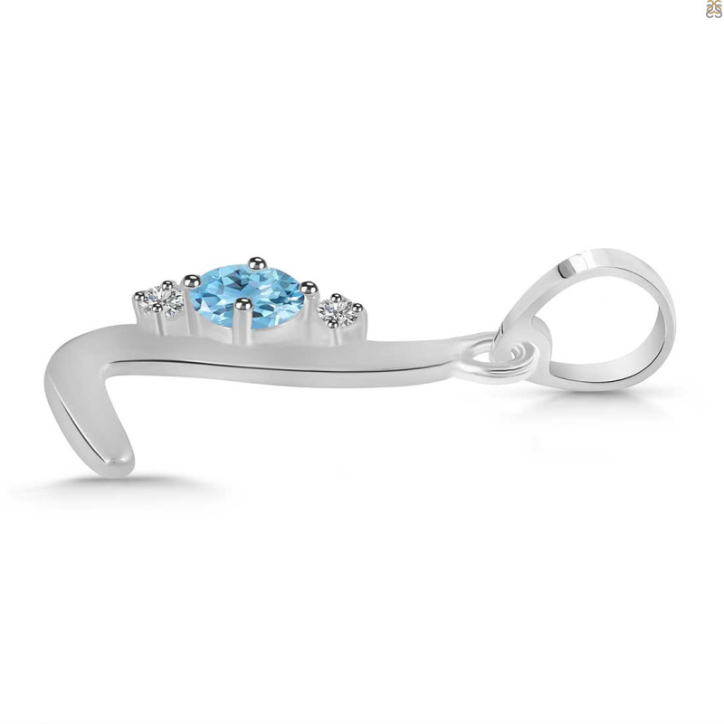 Blue Topaz & White Topaz Alphabet L Pendant