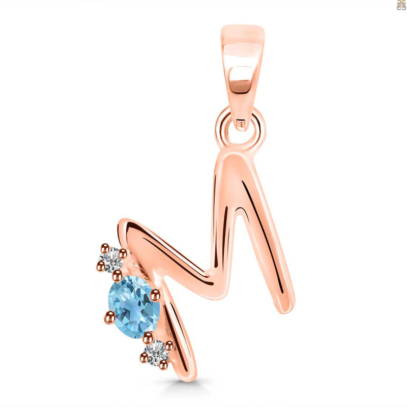 Blue Topaz & White Topaz Alphabet M Pendant BTZ-RDA-13.